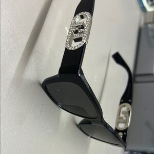 FENDI Chic Black Sunglasses with Rhinestone Logo